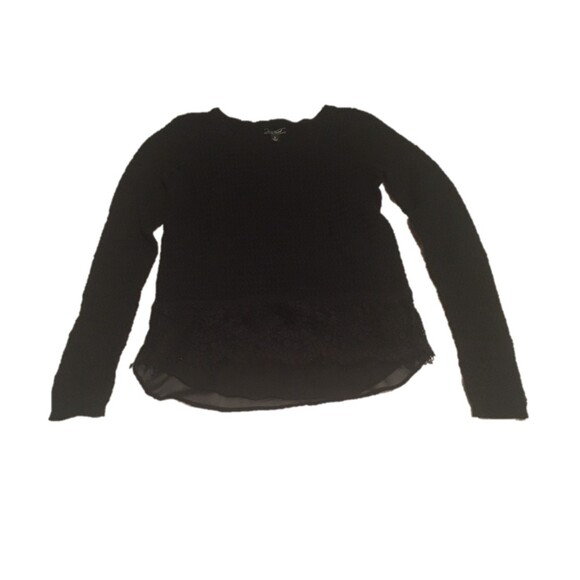 🎯3 for $30🎯 Lucky Brand sweater Womens S black basket weave knit lace bottom - Picture 2 of 9